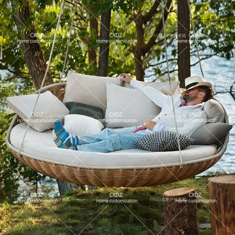 Outdoor Balcony Hanging Chair Indoor Rattan Swing Single Double Lazy Cradle Hammock for Home Garden Patio Relaxation Sleeping