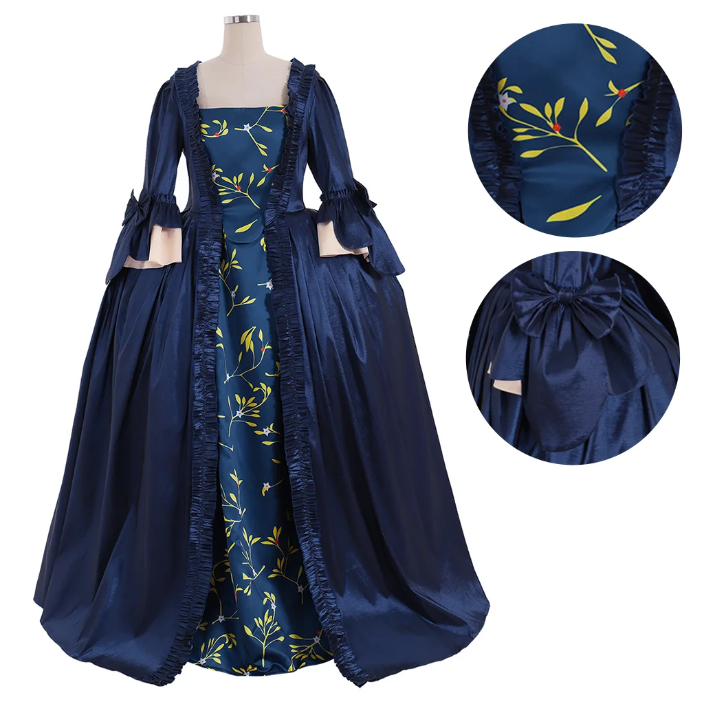 18th Century Victorian Women's Retro Blue Print Dress Princess Dress Rococo Costume Lolita Costume Adult Ladies Customized