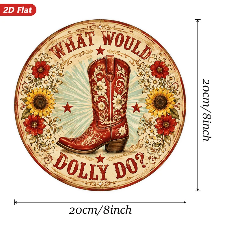 2D Flat, 1pc Western Cowgirl Boots Round Metal Sign Wall Art, Perfect for Studio Bedroom Study, Home Decor