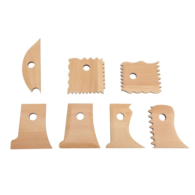 7Pcs Pottery Clay Foot Shaper Beech Wood Trimming Tools Ceramic Supplies For Carving Molding S