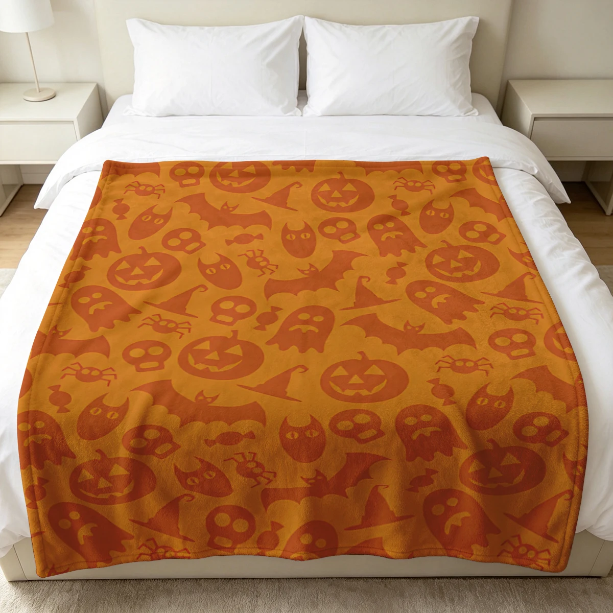 Orange Witch Pumpkin Ghost Soft Fluffy Flannel Blanket Super Cozy Lightweight Bed Blanket for Halloween Sofa Bed Christmas Decor