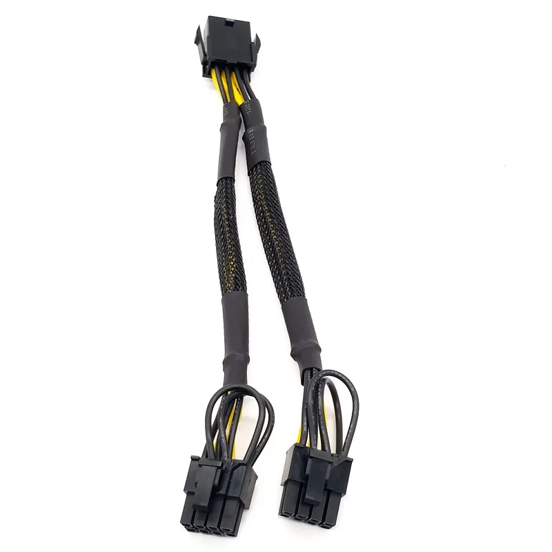 20cm Braided Y-Splitter GPU Adapter Cable PCIe 8 Pin Female To Dual 2X8 Pin(6+2) Male PCI Express Power Adapter Extension Cable