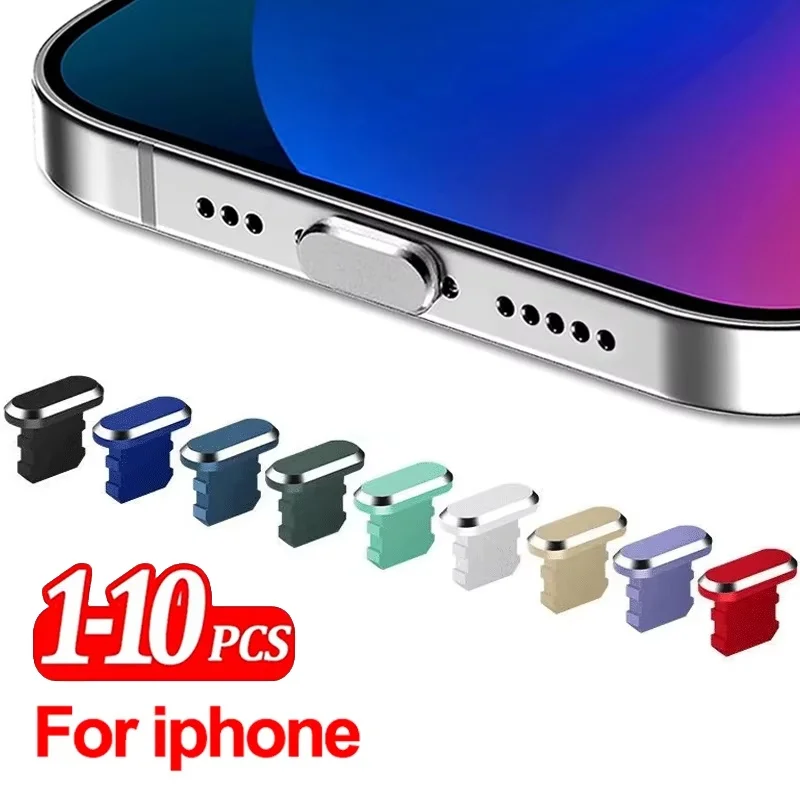 2pcs Metal Plugs Aluminum Dust Plug For iPhone 14 13 12 Mini 11 Pro Max XS 8 Plus iPad AirPods Apple Series Lightning Port Cover