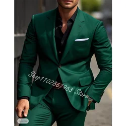 2024 New Fashion Green Men's Suits Slim Fit 2 Pieces Best Men Suits Groom Tuexdos Formal Wedding Blazer Trajes De Hombre