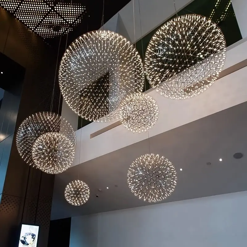 Modern LED Sky Star Spark Ball Ceiling Chandeliers Fireworks Ball Lighting Large Shopping Mall Aerial Art Luminaire Pendant Lamp