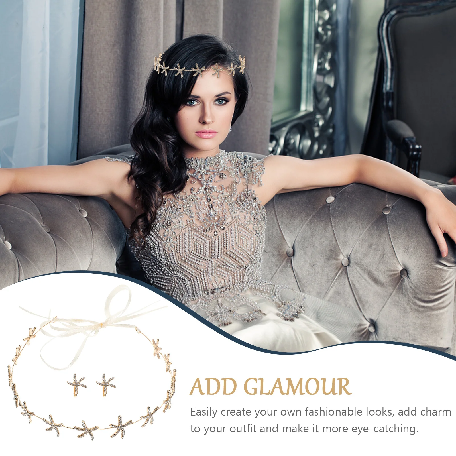 

1Set Sea Star Bride Hairband Elegant Wedding Headdress Earrings for Bridal Party Hair Accessories Sea Star Bride Hairband