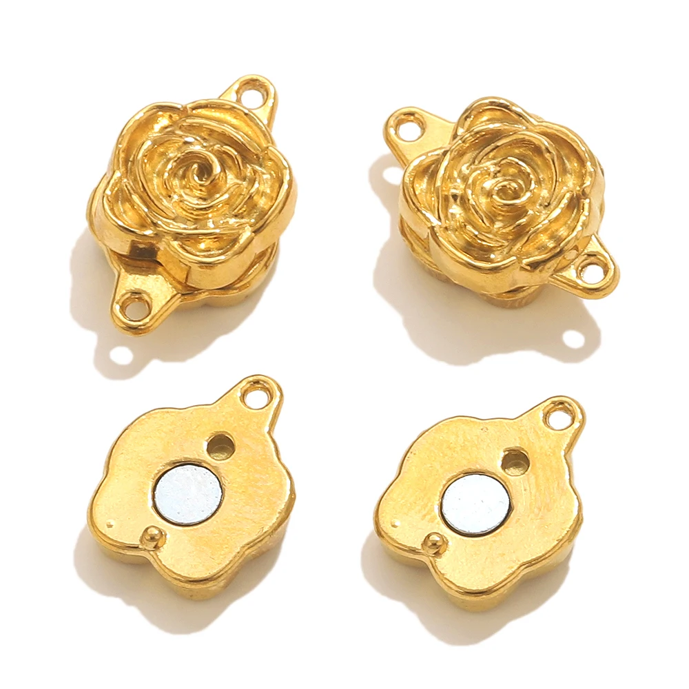 2 قطعة زهرة الورد المصنوعة من الفولاذ المقاوم للصدأ موصلات مغناطيسية المشابك المغناطيس سحر نهاية غطاء DIY بها بنفسك صنع المجوهرات سوار قلادة أجزاء