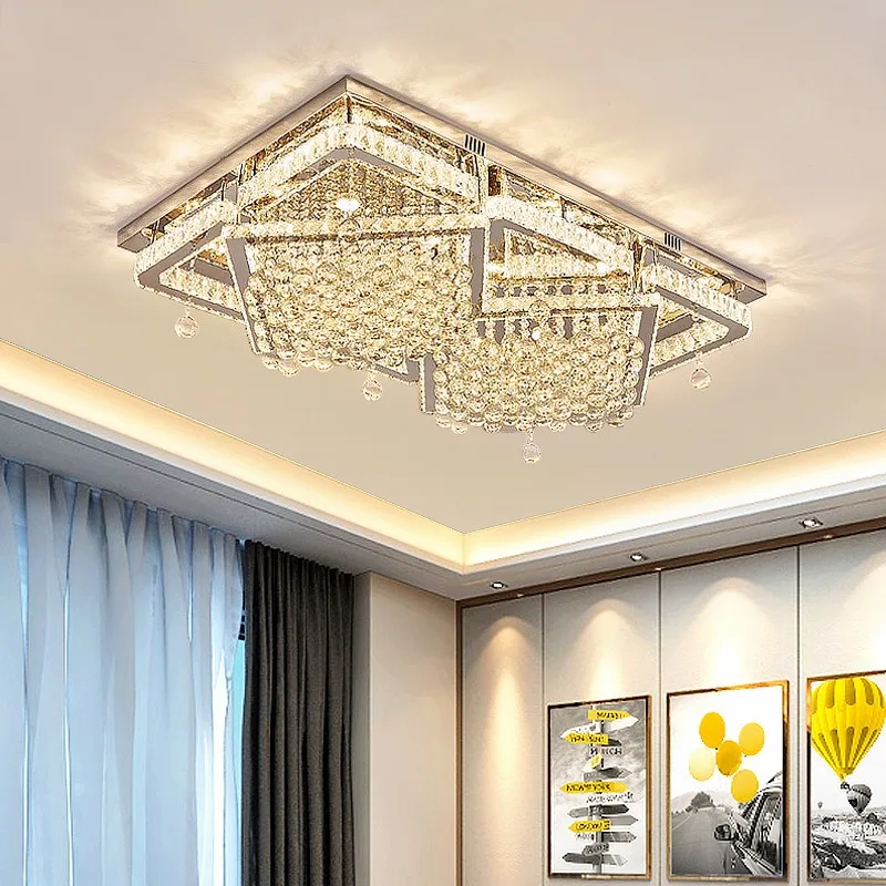 Surface Mount Crystal Ball Light Led Modern Rectangular Ceiling Lamp with Remote Control