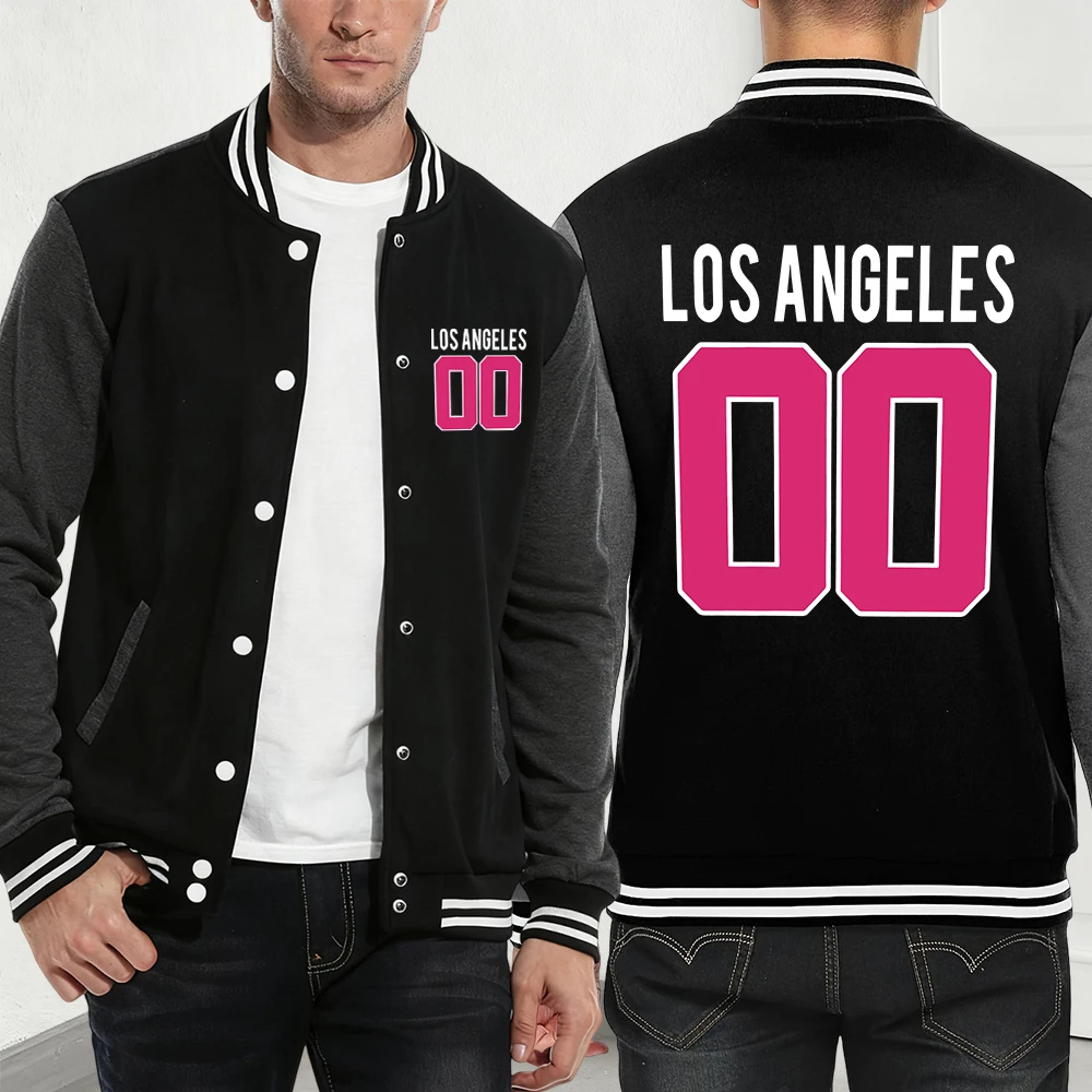

Los Angeles 00 Printing Baseball Coat Mens Winter Fleece Warm Jackets Casual Street Pocket Sportswear Basics Loose Men'S Clothes