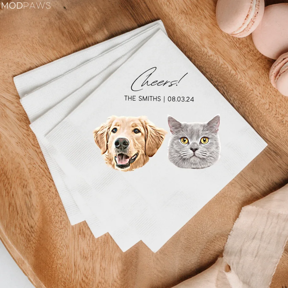 80 pcs Custom Dog Cocktail Napkins Using Pet Photo+Name Custom Dog Napkins Cat Napkins for Wedding Dog Birthday Decorations