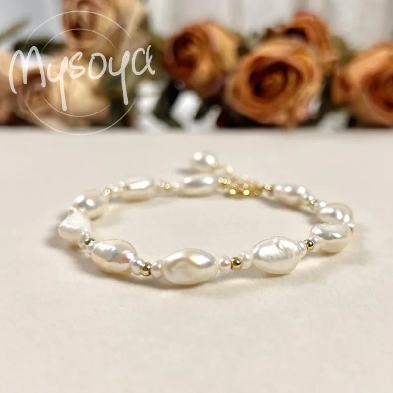 MYSOYA الأبيض الباروك لؤلؤ المياه العذبة سوار 8-9 مللي متر مع صندوق هدية له/عيد ميلادها/زفاف/عيد الميلاد/هدية السنة الجديدة #3