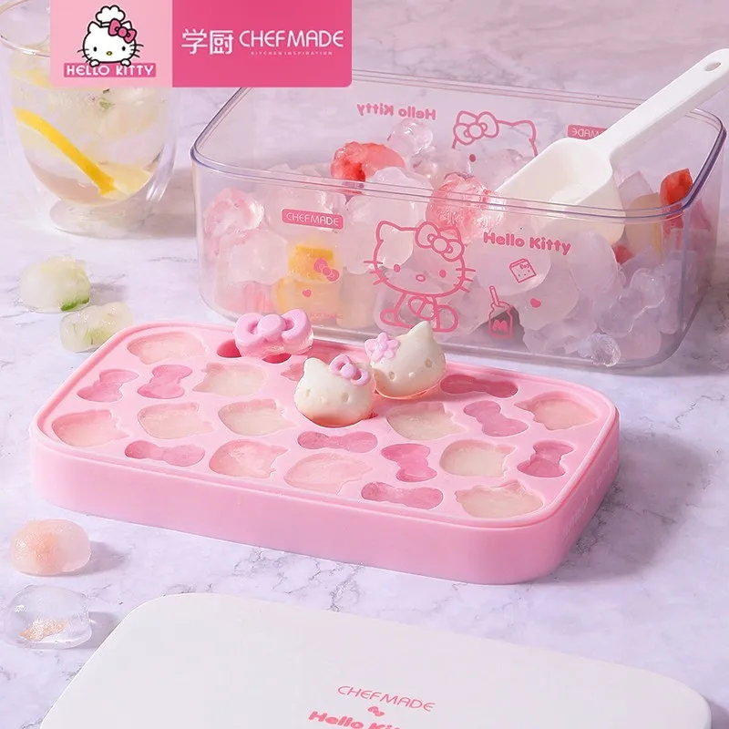 

Sanrio Hello Kitty Ice Cubes Mold Food Grade Silica Gel Press Ice Tray Household Refrigerator Ice Making Storage Box Gifts