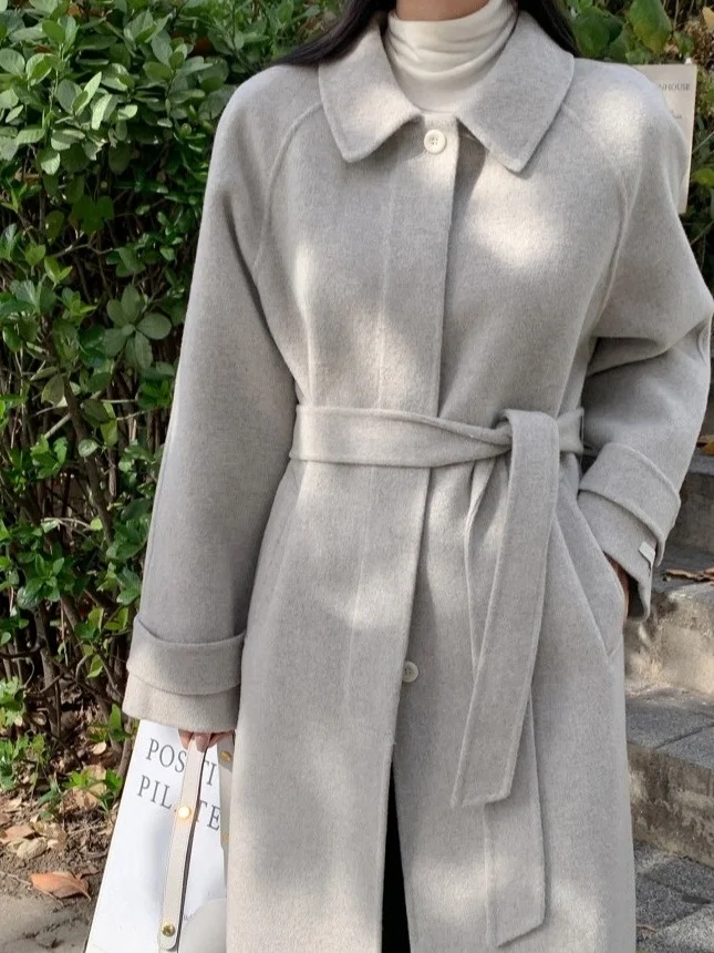 

Шикарное длинное шерстяное пальто, женское винтажное облегающее твидовое пальто с лацканами на пуговицах, зимняя модная верхняя одежда, женская премиум-класса