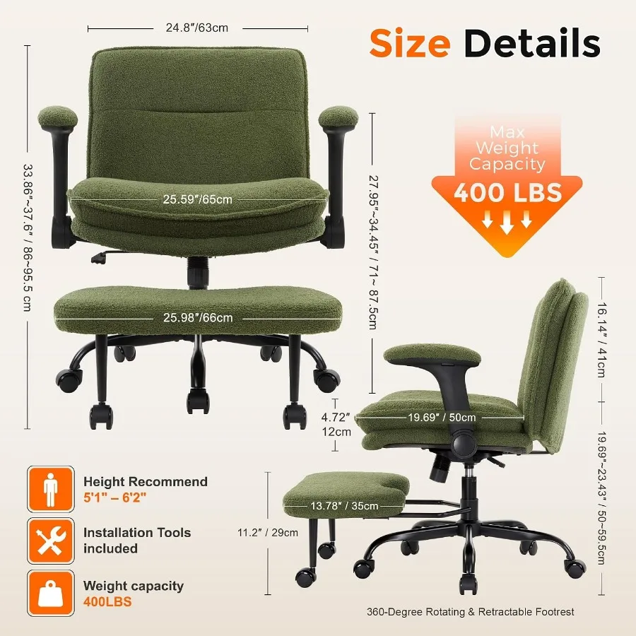 Cross Legged Office Chair with Flip-up Armrests for ADHD, Extra Wide
