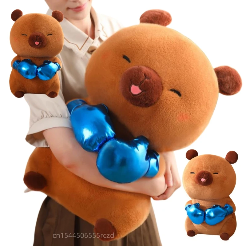 High Quality Hot Boxing Capybara Plush Doll Pillow Creative New Blue Boxing Gloves Capybara Plush Toy Home Decor Gift For Boys