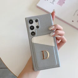 Customized Samsung Phone Case Name Letter Cardholder For S25 24ultra S23PLUS S22 A55 S22 A13 A54 Case Initials Leather Cover