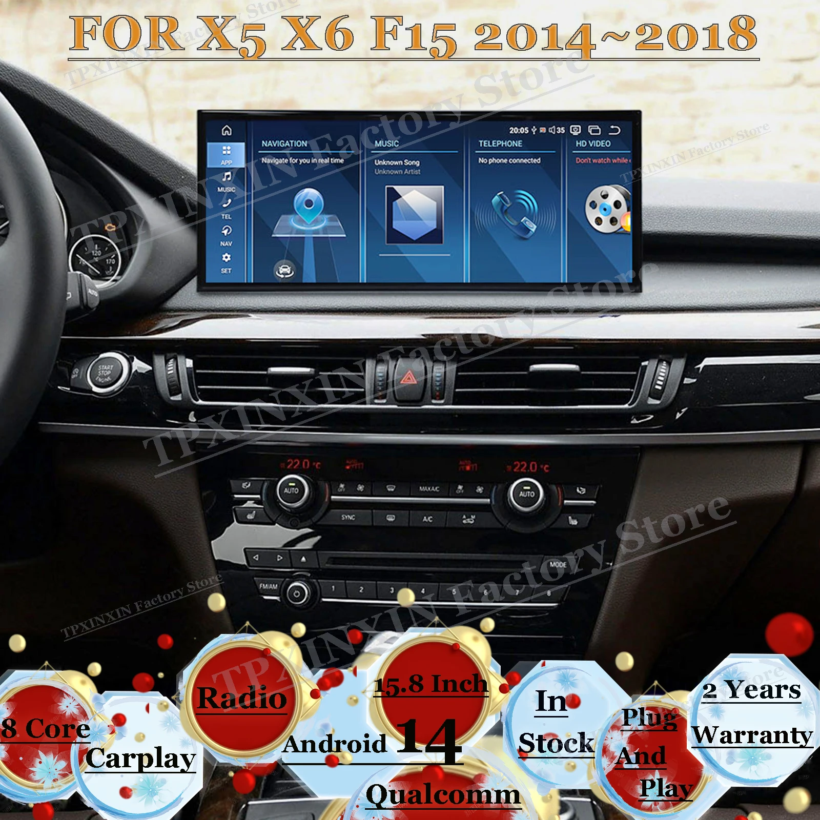 

8-ядерный мультимедийный GPS-навигатор на Android 14 для BMW X5 X6 F15 2014~2018, автомобильная магнитола, стереоприемник, Carplay, Auto, WiFi, головное устройство