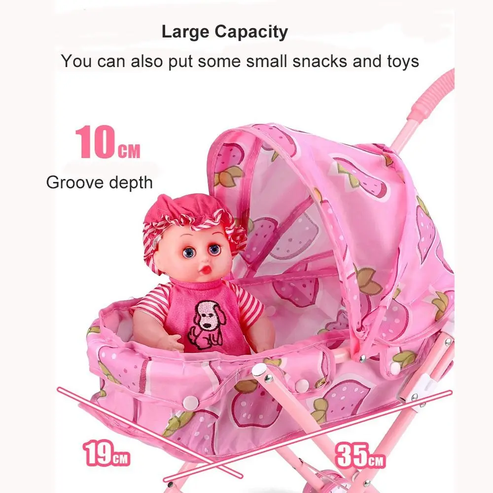 Dolls Pram Baby Stroller Play Game Kids House Accessories Furniture Toy Pretend Play Toy for Toddlers Little Girls Boys Children
