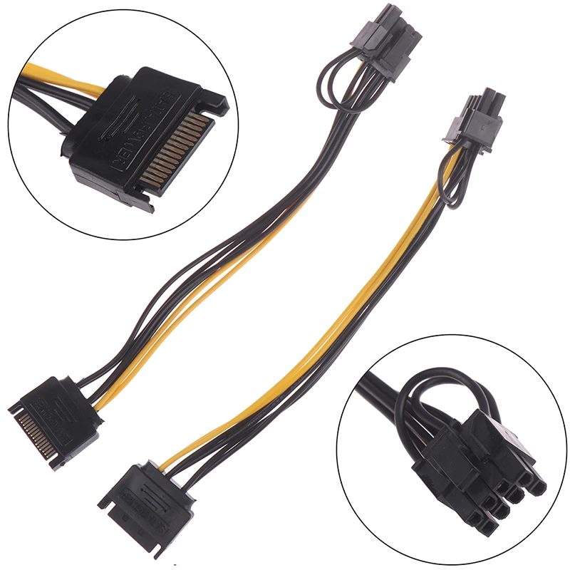 1PC 15pin SATA Kabel Stecker auf 8pin(6+2) PCI-E Stromkabel 20cm für Grafikkarte