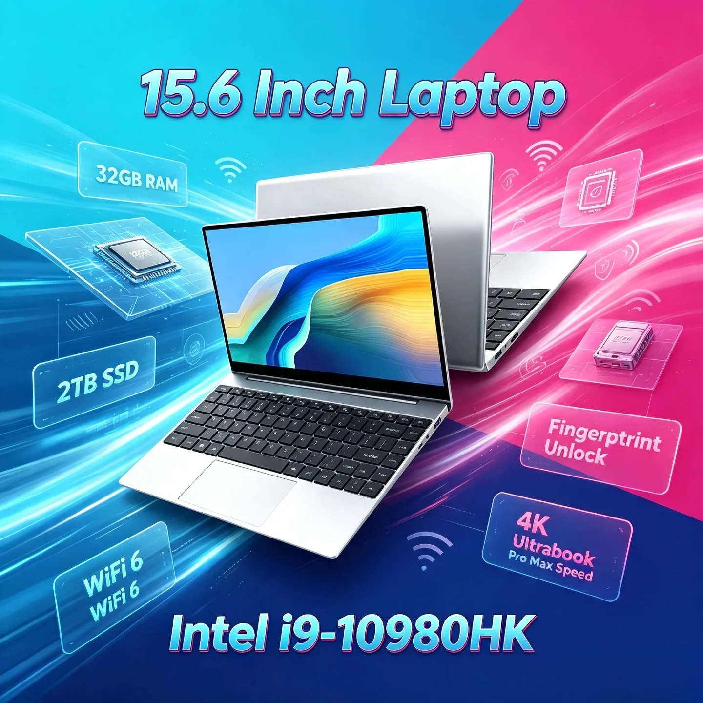 Core i9 10980HK Intel 15.6 Inch Gaming Laptop 32GB RAM 2TB SSD Fingerprint Unlock WiFi 6 4K Ultrabook Speed Pro Max