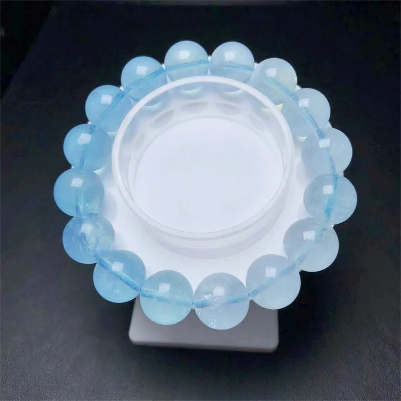 

Natural Gradient Aquamarine Bracelet Stone Handmade Bracelet Elasticity Jewelry Smooth Round Shape Beads