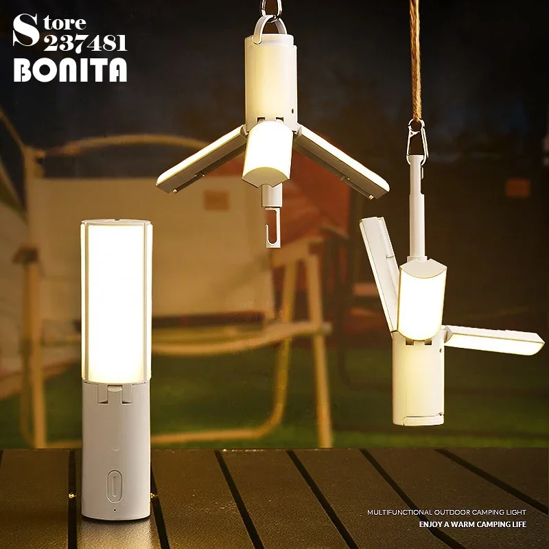 Portable Outdoor Folding Camping Light Multifunctional Dimmable Tent Night Riding Fishing Dormitory Rechargeable Camping Lamp