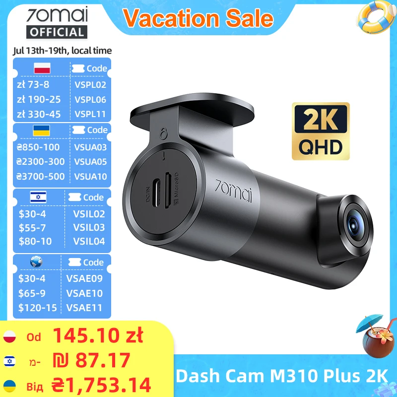 70mai ダッシュカム M310 Plus 2K 英語音声コントロール 1440P WDR ナイトビジョン 24時間駐車監視 70mai M310 2K カーDVR Wi-Fi 6