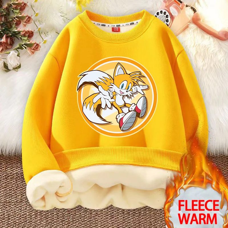 جديد سونيكس صوف الضأن جولة الرقبة هوديي للأطفال أنيمي الكرتون لطيف البلوز بنين بنات الشتاء أزياء Kawaii بلوزات