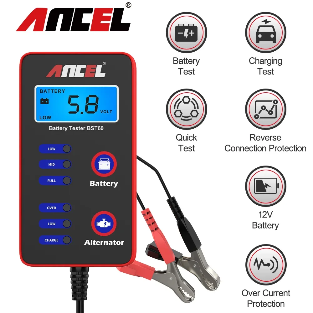 ANCEL BST60 Digital Car Battery Tester 12V Battery System Analyzer Cranking Circuit Load Quick Test Car Battery Tool PK BM550