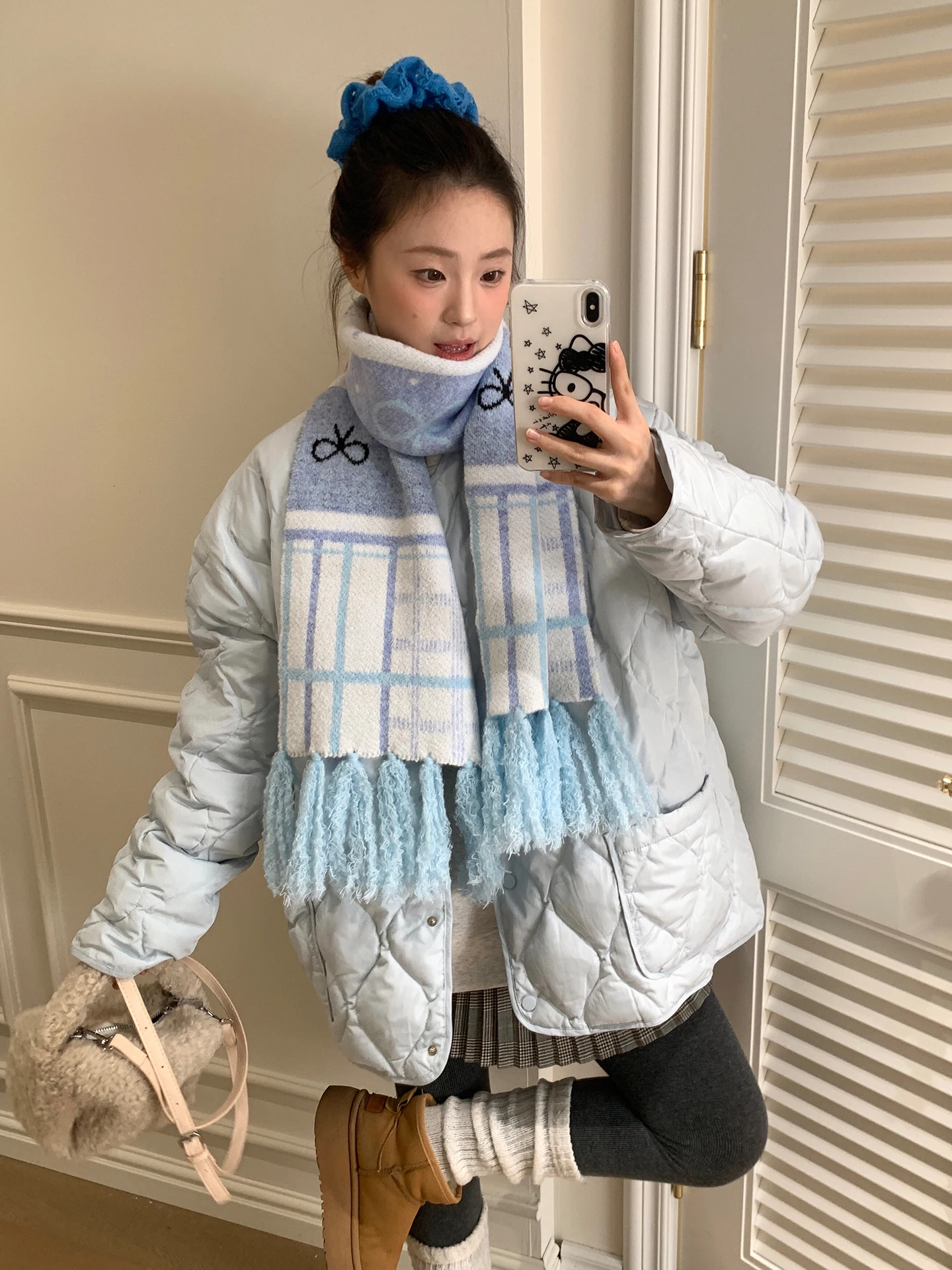 Fashionable Korean Style Blue Plaid Scarf For Women New Autumn And Winter Thickened Warm Neck Warmer For Students