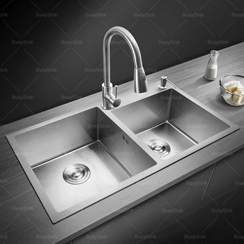 Fregadero de cocina de acero inoxidable 304, fregadero bajo montaje plateado con doble ranura, fregaderos multifuncionales para renovación de cocina