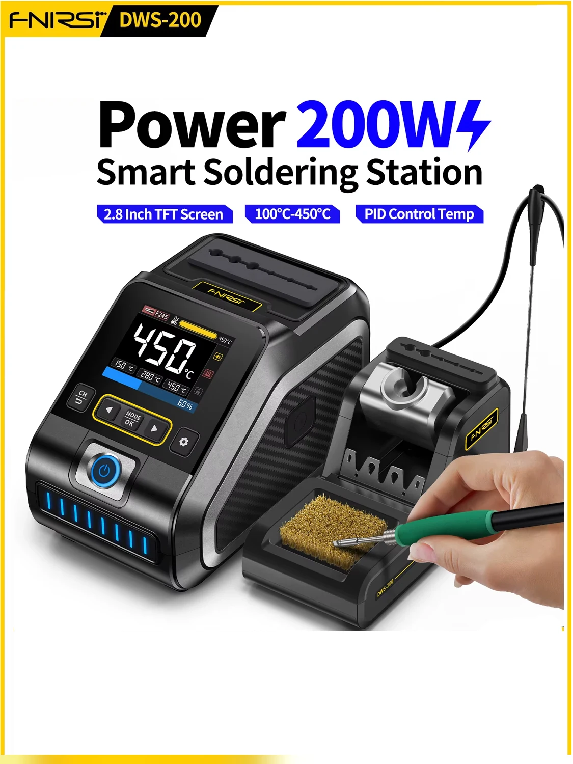 FNIRSI DWS-200 200W Hochleistungs-Schnellheiz-Lötstation C210 C245 Lötkolben-Griff Elektronisches Schweiß- und Reparaturwerkzeug