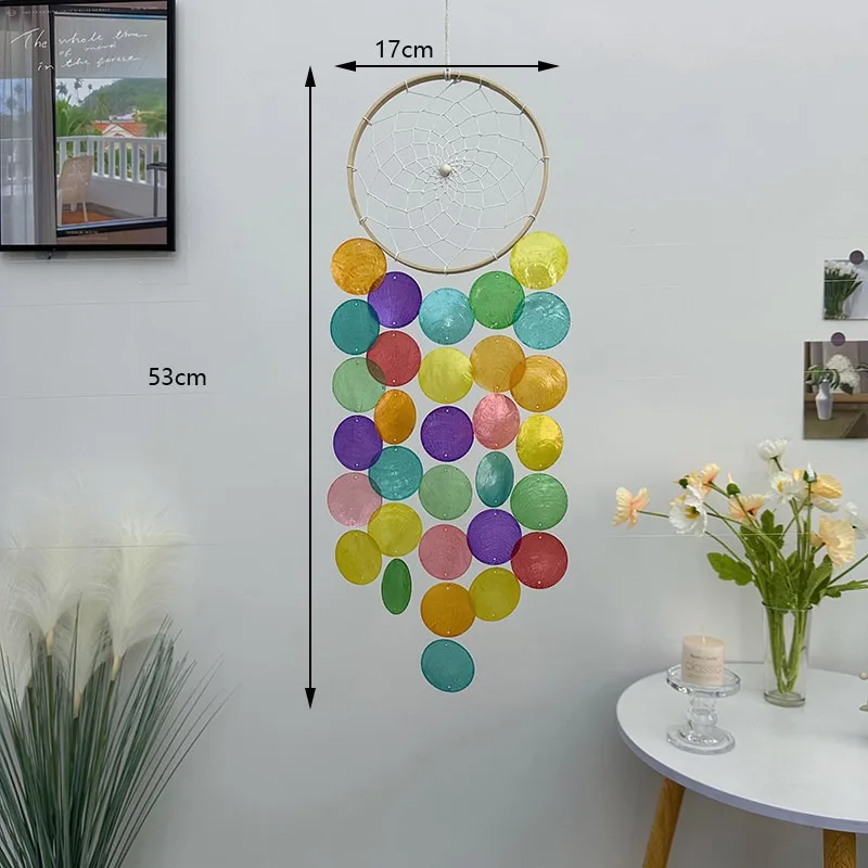Colorful Shell Dreamcatcher Wind Chime Hanging Pendant Fritillary Shell Ornament for Wall Windowsill Home Decoration