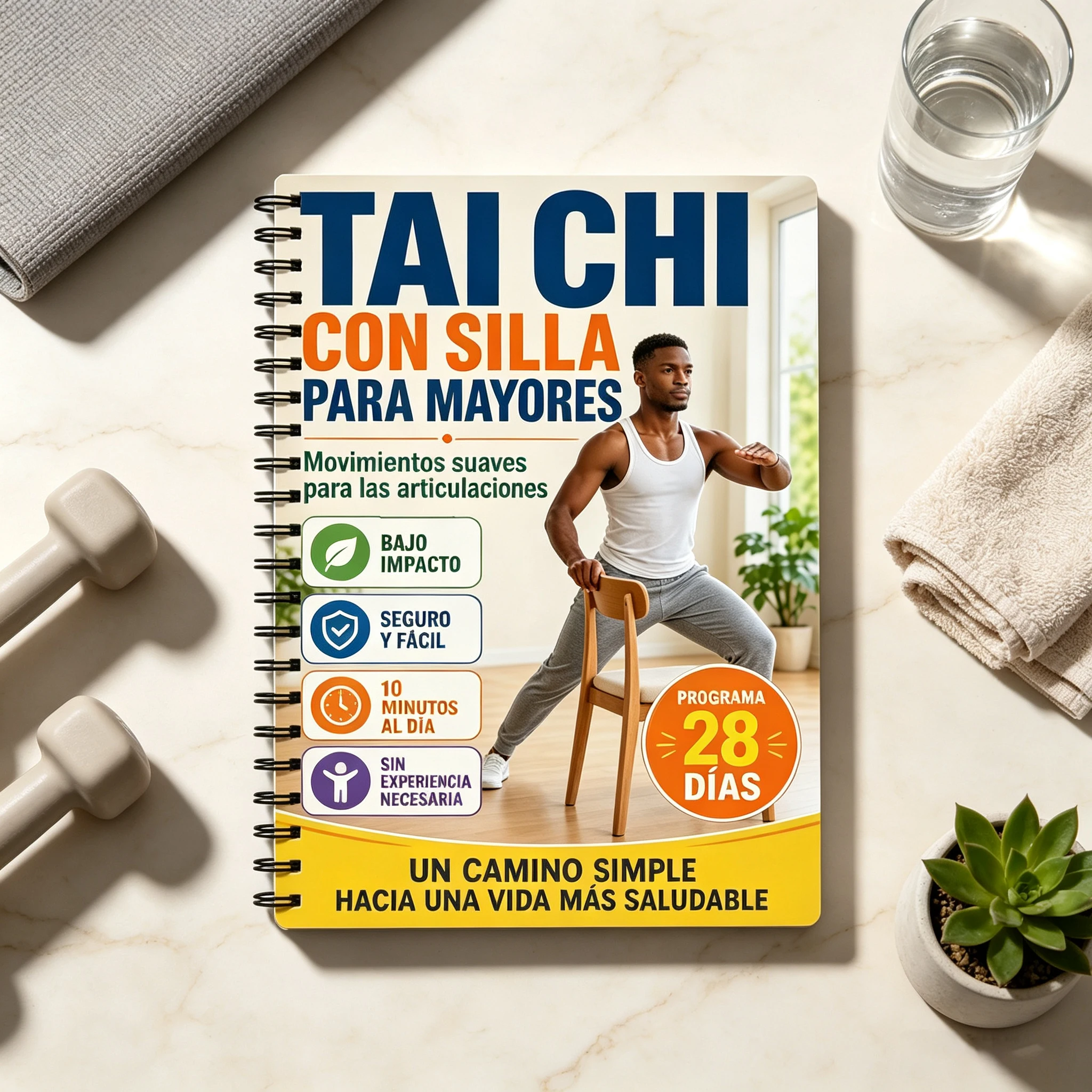 Spanish Themed Spiral Notebook for Senior Chair Tai Chi, Cover With 28-Day Chair Tai Chi Fitness Program, Low-Impact Gentle Join view 2