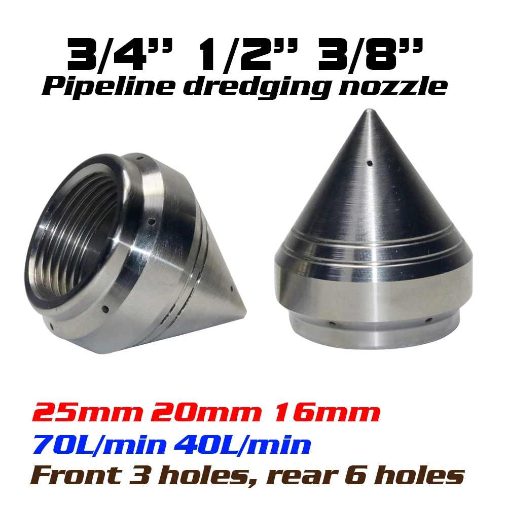 200bar Pipeline dredging nozzle High pressure dredging machine nozzle First 3 last 6 holes 70L/min 40L/min 3/4'' 1/2'' 3/8''
