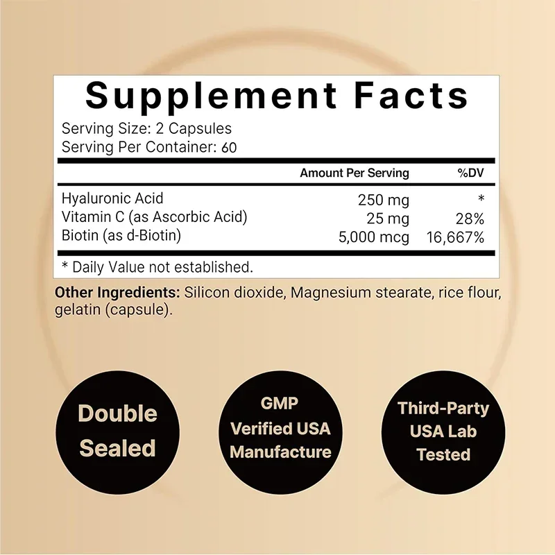 Hyaluronic Acid Capsules - Deeply Nourish Skin Brighten, Antioxidant, Maintains Healthy Hair, Skin And Eyes,Promote Joint Health