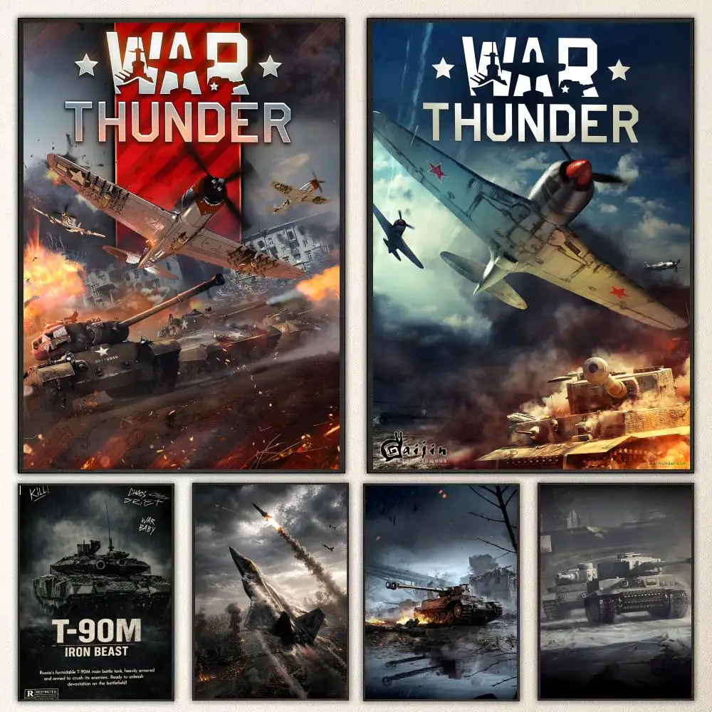 Game War Thunder Poster Self-adhesive Art Waterproof Paper Sticker Coffee House Bar Room Wall Decor