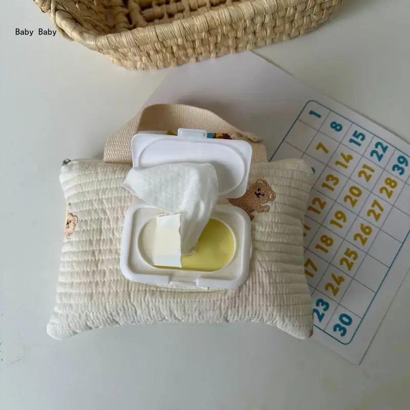 Custodia per salviette umide da appendere, borsa in tessuto morbido cotone Custodia in tessuto riutilizzabile per bambino Q81A