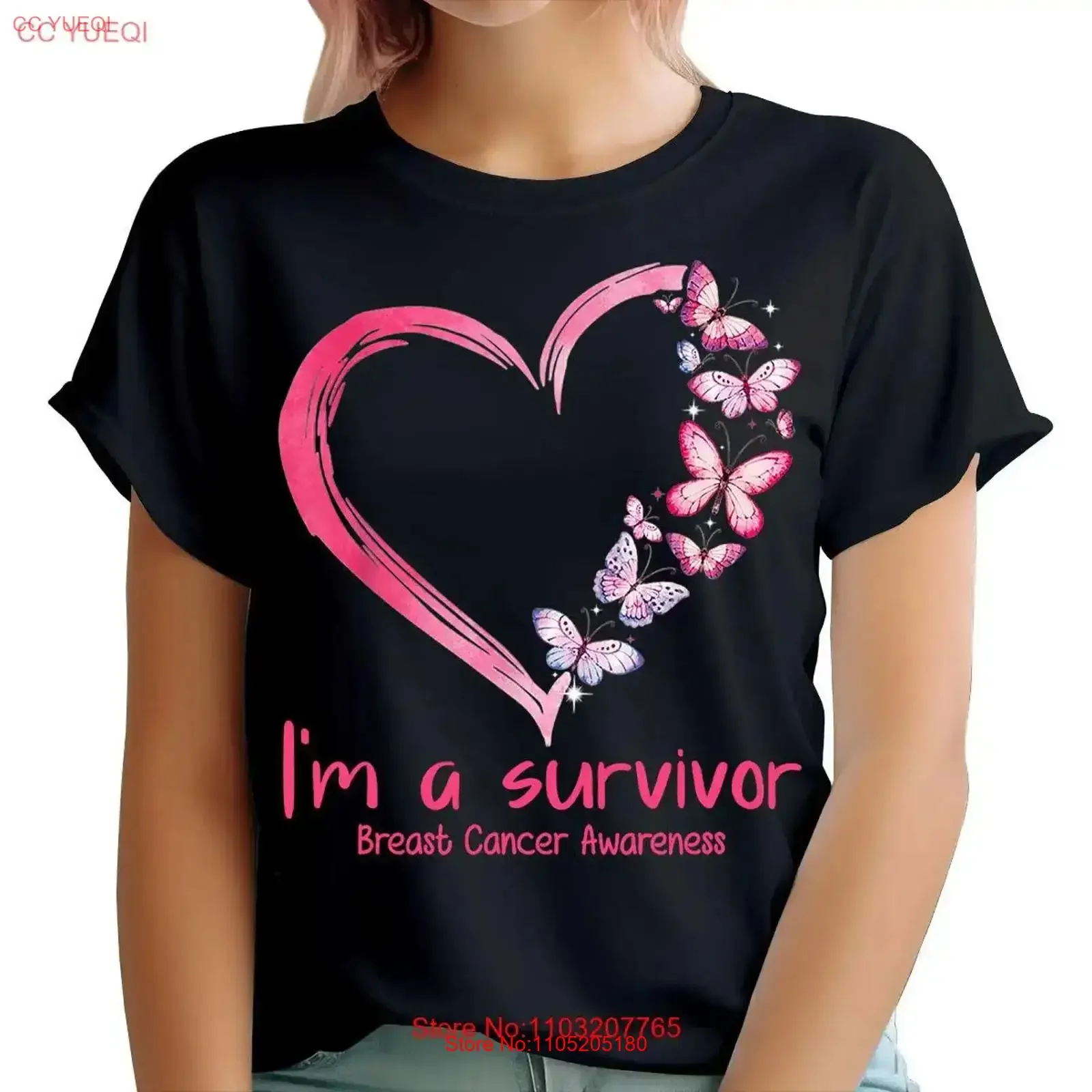 أنا نجاة قلوب الفراشات الوعي بالسرطان المرأة تي شيرت BCA V خمر غسلها الرسم لينة أنيقة للجنسين