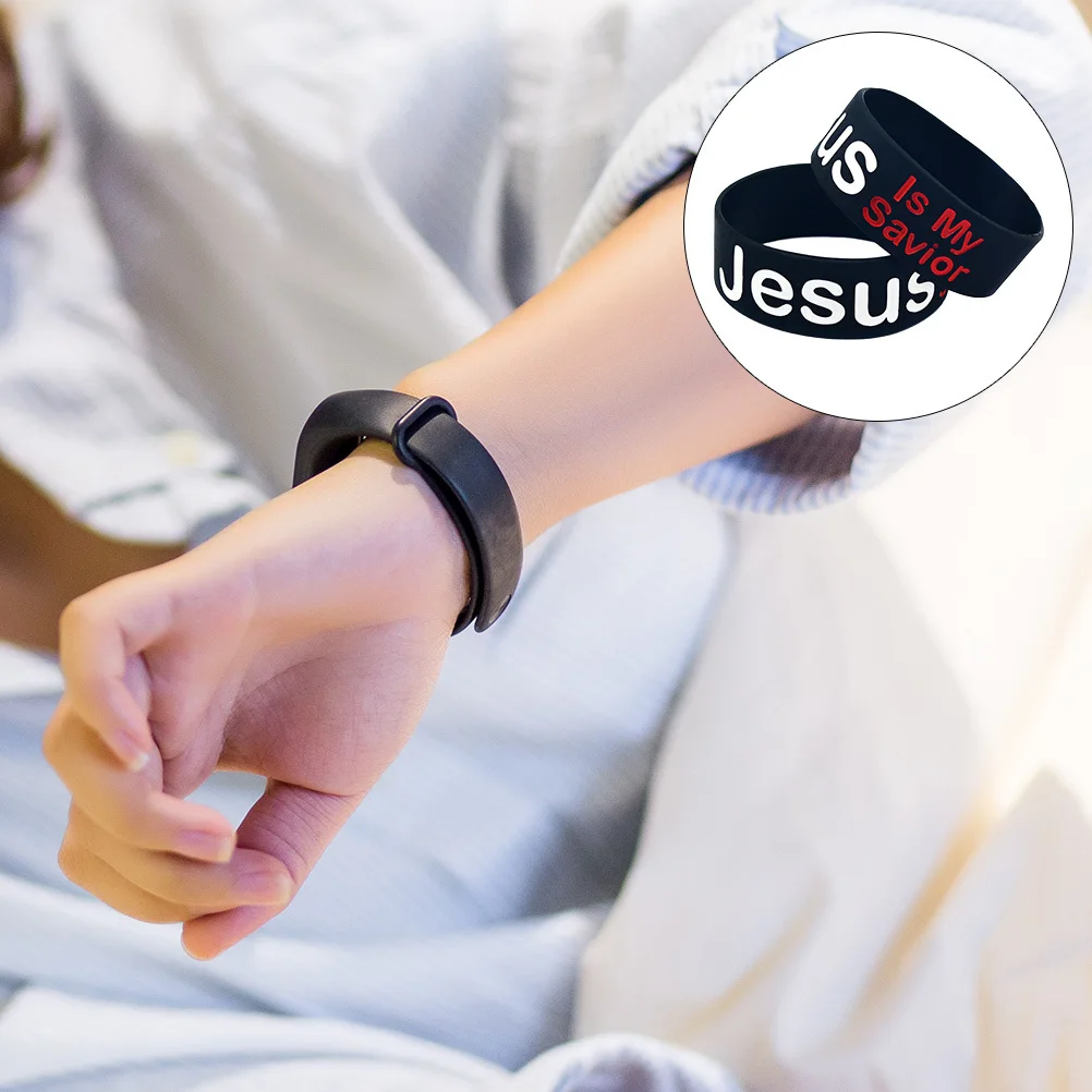 

2Pcs Jesus Savior Silicone Wrist Band Black Unisex Stylish Lightweight Wristband Positive Affirmation Wristband