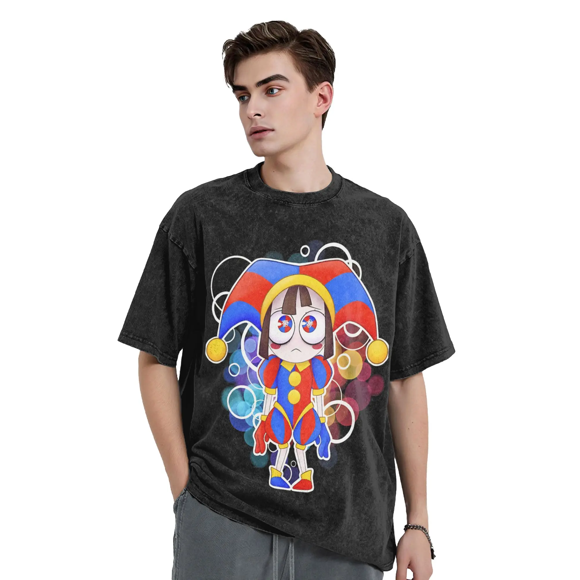 Pomni Cartoon Digitals Circus Washed T Shirt Streetwear Vintage T-Shirts  Tees Men Women 100% Cotton Harajuku Graphic