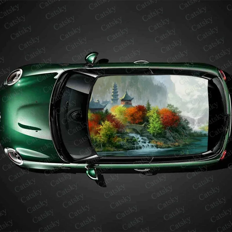 Nature Art Landscape Car Roof Sticker Decoration Film SUV Decal Hood Vinyl Decal Graphic Wrap Vehicle Protect Accessories Gift