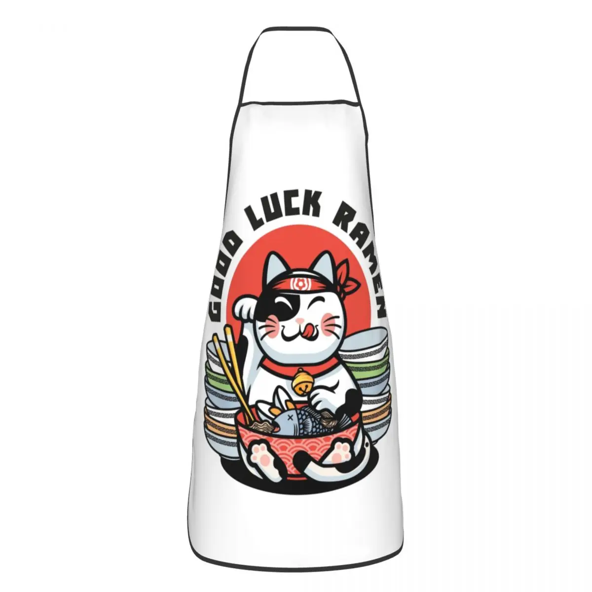 Good Luck Ramen Maneki Neko Apron Women Men Unisex Bib Japanese Fortune Cat Cooking Kitchen Tablier Cuisine Chef Gardening