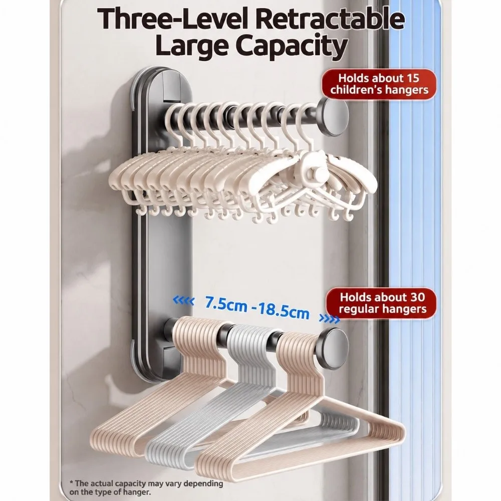 Suction Cup Hanger Organizer Stacker Double Layer Telescopic Clothes Rack Organizer Non Punching Space Saving