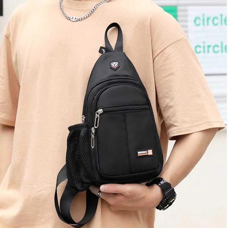 Black Oxford Cloth Sports Leisure Chest Bag Single Shoulder Small Backpack Canvas Water Cup Bag Crossbody Bag for Men And Women