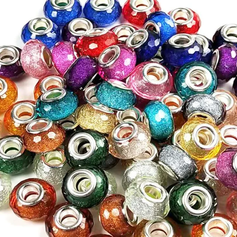 1pcs Resin cut color powder big hole bead imitation glass Europe and Popular Girl DIY children bracelet loose bead accessories