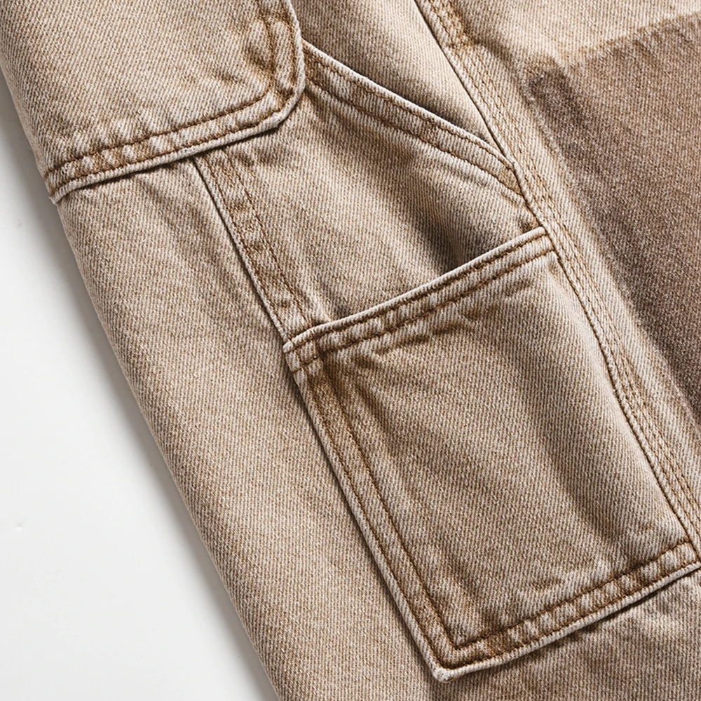 جينز كاكي للرجال متعدد الجيوب مغسول ، ملابس الشارع الرجعية ، تفكيك ، التصميم