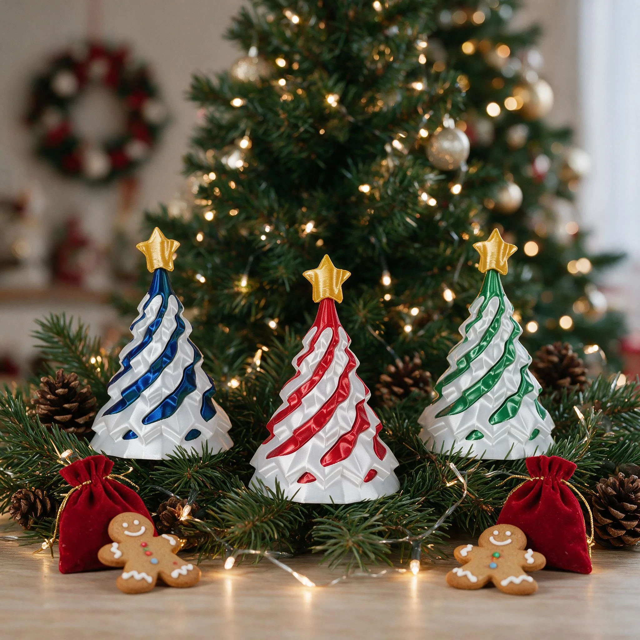 4 pieces - 3D Printed Random Gradient Christmas tree ornament, Handcrafted Art Home Decor,party favors,goodie