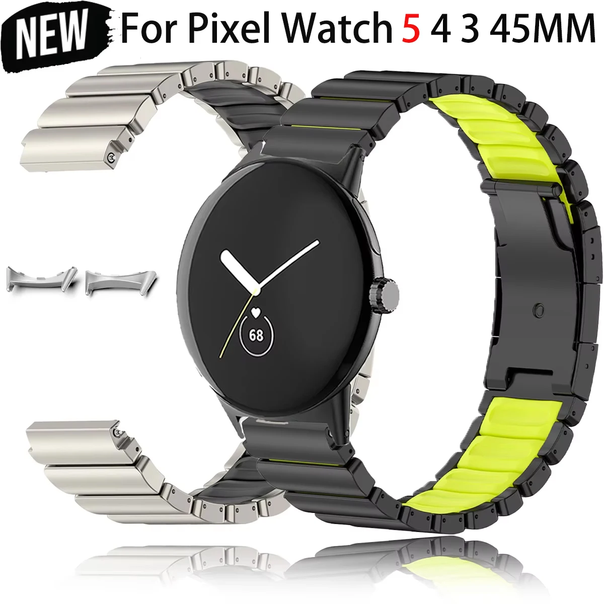 Titanium Silicone Band for Google Pixel 4 3 45mm Turtle Shell Buckle for Pixel Watch 4 45mm Business Replace Bracelet Belt