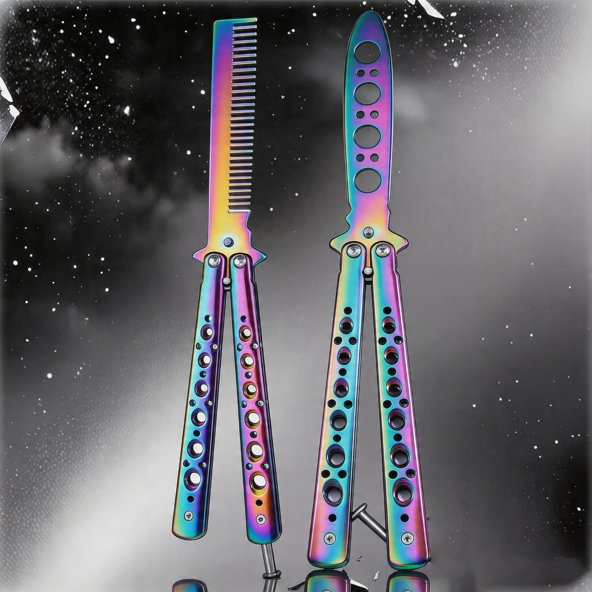 Titanium coating training set stainless steel butterfly comb and training knife outdoor practice knife and hairstyle shaping too